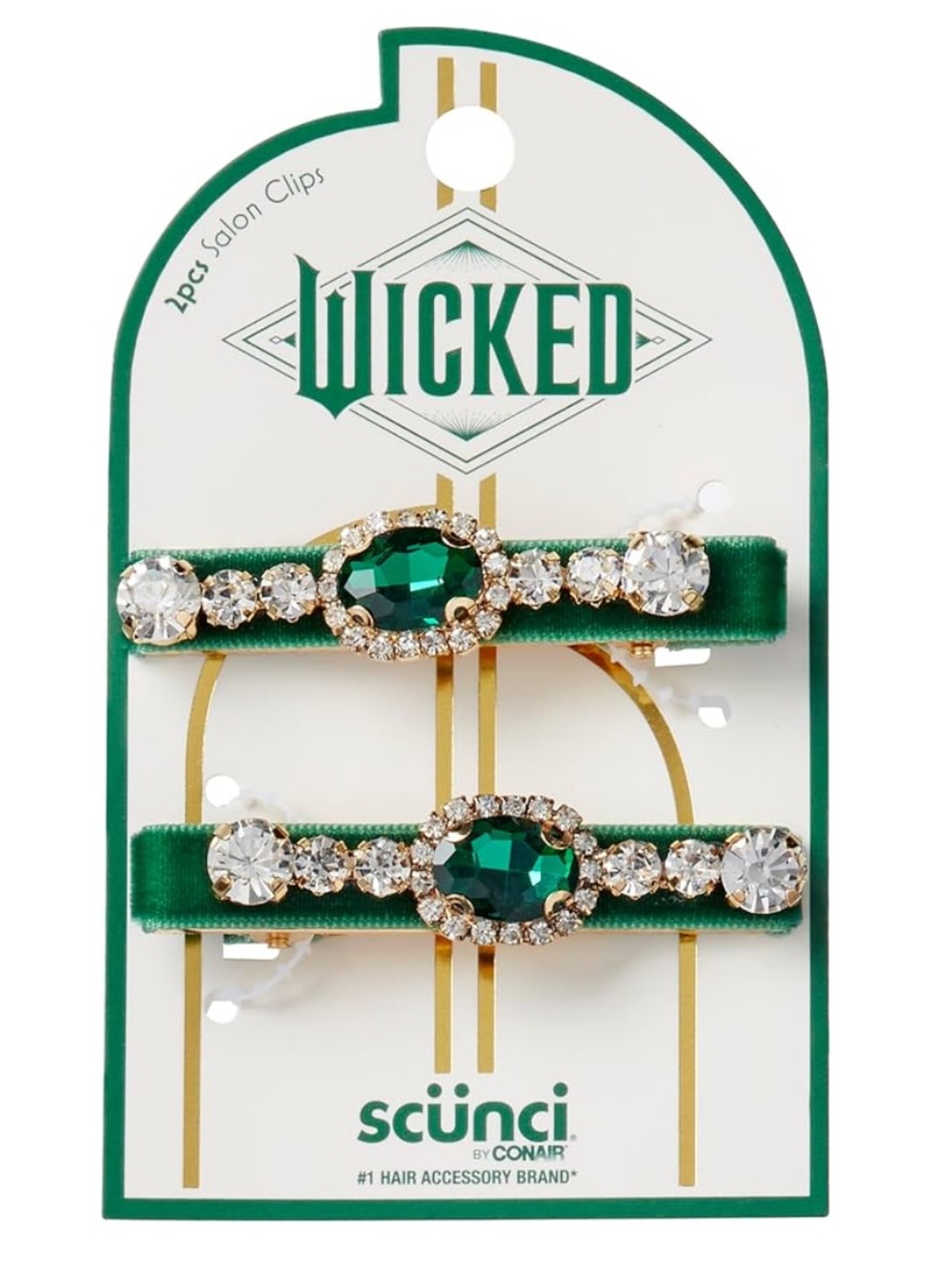 Scunci Wicked Emerald City Green Velvet & Rhinestone - 2pk Hair Clips